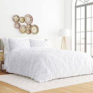Becky Cameron - Pinch Pleat Textured  3PC Duvet Cover & Shams Set, White
